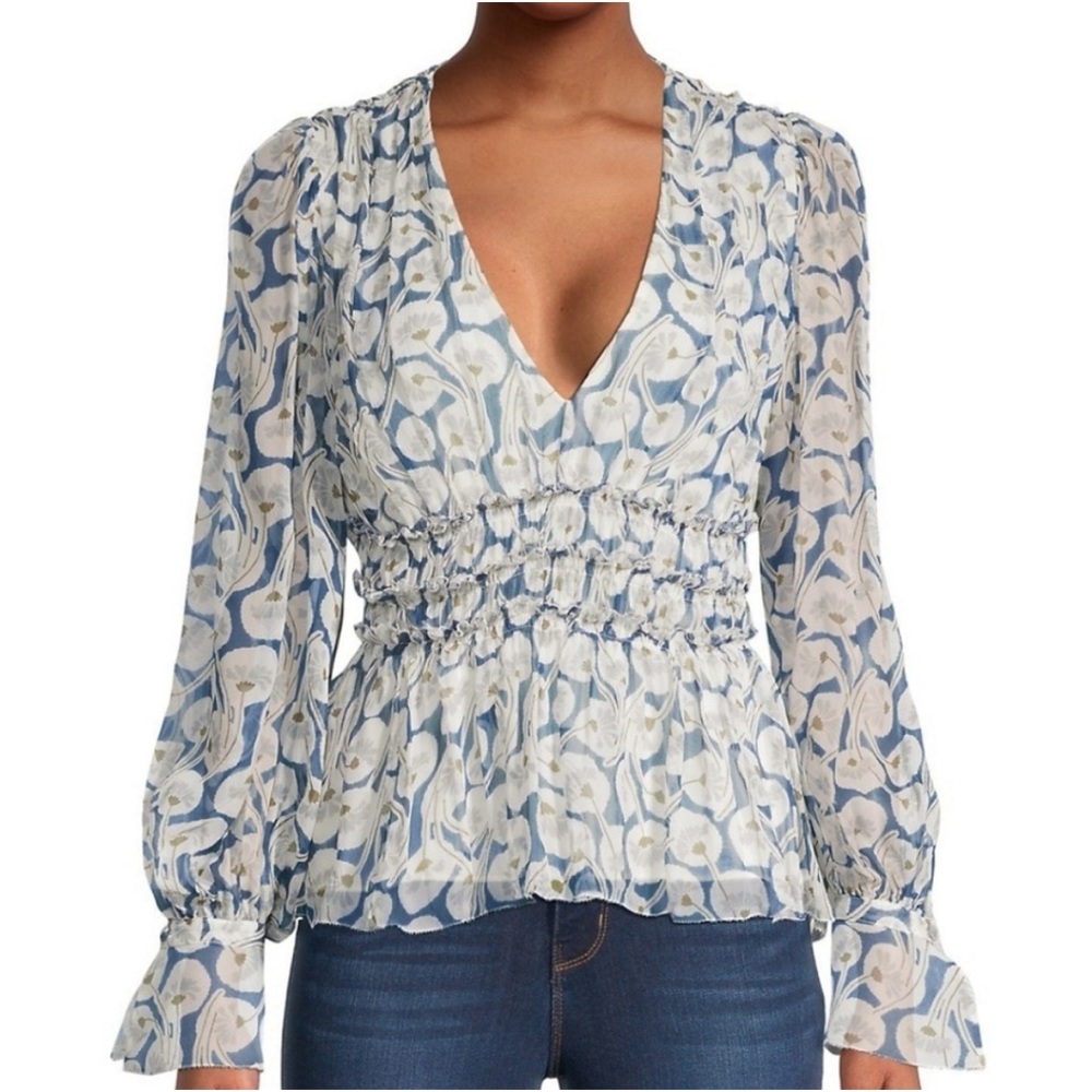 Rebecca Taylor Long-Sleeve Deco Fleur Blouse Size 6